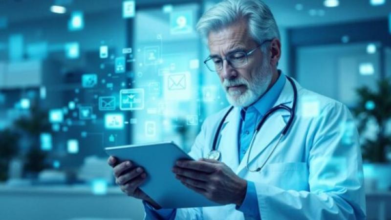 médico mirando tablet